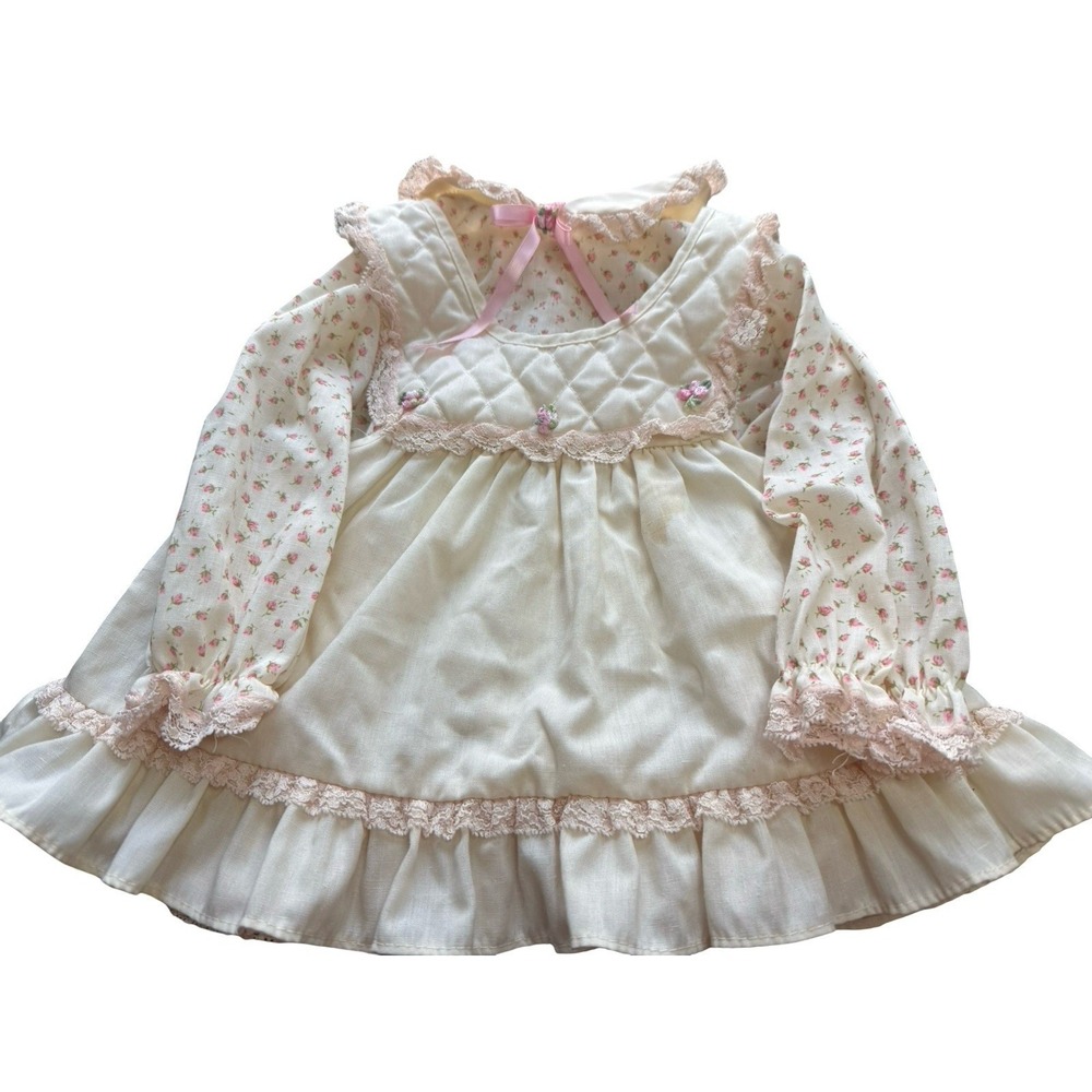 vintage evy of california 18 months quilted 2pc‎ dress rose cream